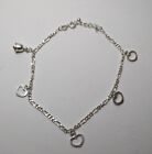 Sterling Silver Heart And Bell Chain Bracelet 7.5-8.5&quot; Adjustable