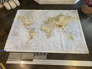 IKEA PREMIAR World Map Atlas Canvas & Aluminum Frame 78" x 55" Large Art 1 - Picture 1 of 13