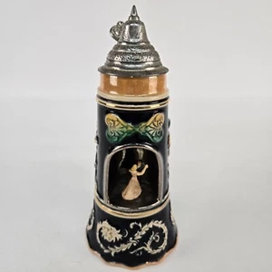 Vintage German Musical Beer Stein Tankard With Pewter Lid & Dancing Figurine - Picture 1 of 9