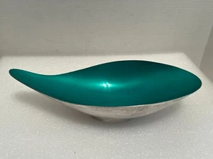 Vintage Reed & Barton Emerald & Teal Enamel Silver Plate Tear Drop Bowl #65 - Picture 1 of 9