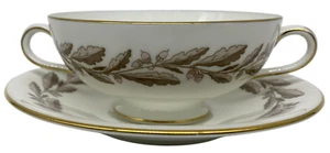 S642 Elizabethan Oak Brown Cream Soup Bowl & Saucer by Minton - Bild 1 von 4
