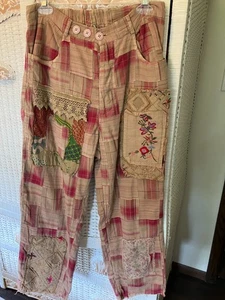 Jaded Gypsy Traveling On Pants * Pink Patchwork Flowers & Crochet  Lace NWT S/M - Picture 1 of 21