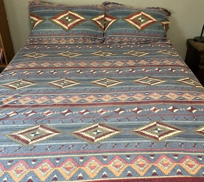 Juego de sábanas vintage Franco franela tamaño queen azteca suroeste colorido Foto 1 de 4