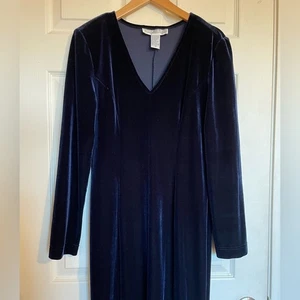 Vintage Jessica Howard elegantes dunkelblaues Samt V-Ausschnitt Langarm Maxikleid Gr. 10 - Bild 1 von 11