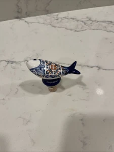 Tapón Botella Vino Vintage Corcho Portugal Pescado Azul Blanco - Imagen 1 de 3