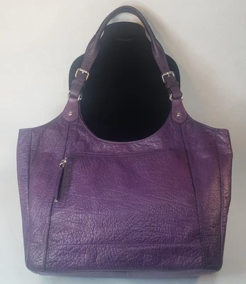 LIMPO! Bolsa satchel Lrg Joy Gryson roxa seixo couro real fechamento magnético - Imagem 1 de 4