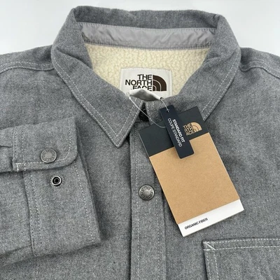 The North Face 坎普郡衬衫夹克男式大号灰色夏尔巴内衬有机纤维 — 第 1/4 张图片