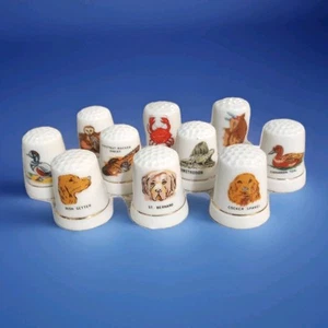 Vintage Porcelain Thimbles Lot of 10 Dogs Ducks Owl Reptiles Snake Etc... - Picture 1 of 13