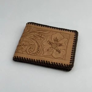 Cartera de hombre Western de cuero de colección con puntada de látigo hecha a mano doble pliegue marrón - Imagen 1 de 10
