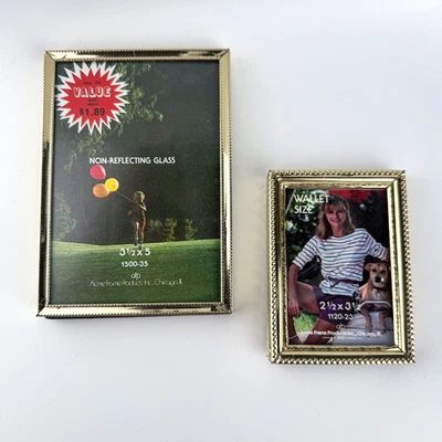 批量 2 件 复古迷你黄铜金色相框 MCM 画廊墙面 3.5x5 & 2.5x3 — 第 1/4 张图片