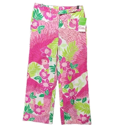 Calça Lily Pulitzer Raven Feminina 6 Pássaros Estampa Floral Perna Larga Elástica Tropical - Imagem 1 de 4