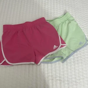 Adidas NWOT 2 girls Vibrant Pink and Green Athletic Shorts size L - Picture 1 of 9