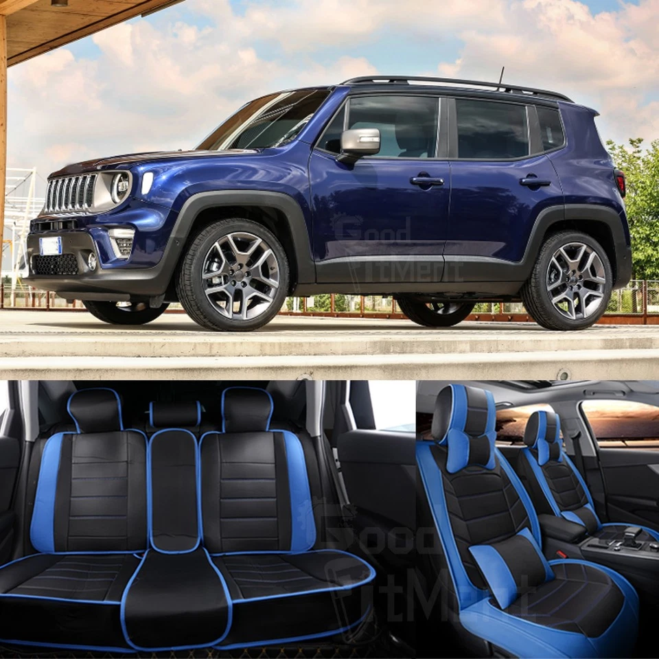 For Jeep Renegade 2015-2024 Full Set Leather Car 5 Seat Covers Front&Rear Blue Foto 1 de 4