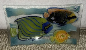 Vintage Peggy Karr Coral Reef Tropical Fish Fused Glass 9.5”x 5.5” Plate Signed - Picture 1 of 3
