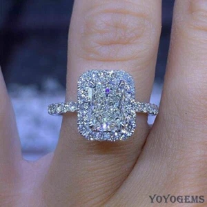 2.50 Ct Radiant Cut White Moissanite Halo Engagement Ring Solid 14k White Gold - Picture 1 of 12