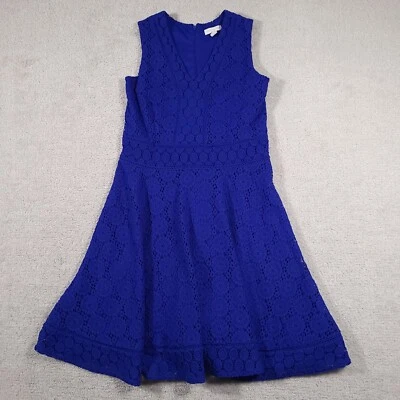 Charter Club Dress Women's PM Petite Blue Crochet Sleeveless V Neck Zip - Image 1 of 4