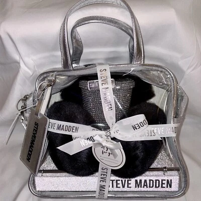 Juego de regalo Steve Madden de 4 piezas: orejeras, bolso transparente, etiqueta de equipaje, vaso con pajita Foto 1 de 4
