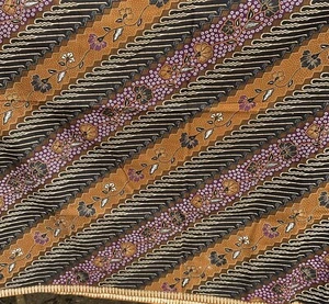 Batik Tiga Negeri Pattern Striped Flower Textile-Navy Purple & Orange 40"x84" - Picture 1 of 6