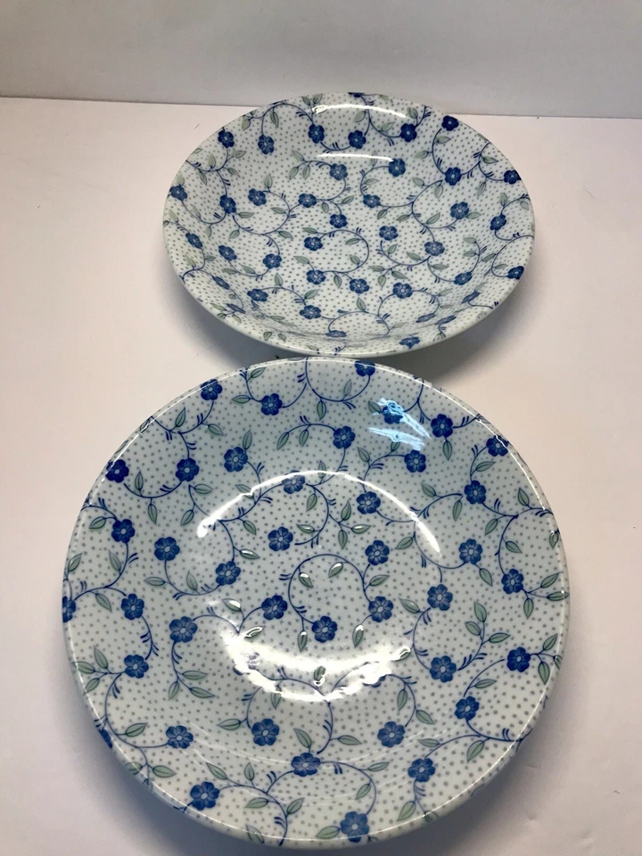Set Of 2 Bowls Blue Flowers Green Leafs & Polka Dots Chintz Japan Porcelain - Image 1 of 4