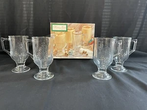 Holiday Gold Indiana Glass 4 PC 8 Oz Holiday Mug Set Trimmed with 16kt Gold *333 - Picture 1 of 7