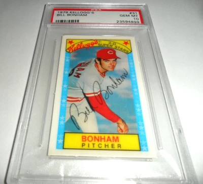 🥎🥎 RARE 1979 Kelloggs #31 Bill Bonham Cincinnati Reds LOW POP PSA 10 GEM MINT - Image 1 of 2
