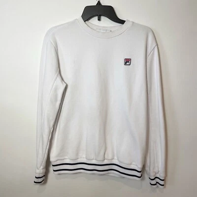 FILA Sudadera Pullover Cuello Redondo Mujer L Blanco Terry Francés Dobladillo a Rayas Y2K Foto 1 de 4