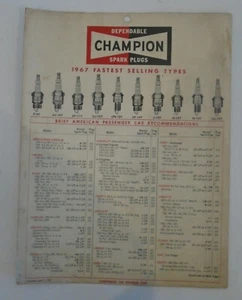 Champion Spark Plug 1967 Fastest Selling Types wall chart double sided - Picture 1 of 2
