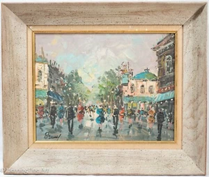Preciosa pintura al óleo impresionista francesa de mediados de siglo escena callejera de París, ¡firmada! - Imagen 1 de 10