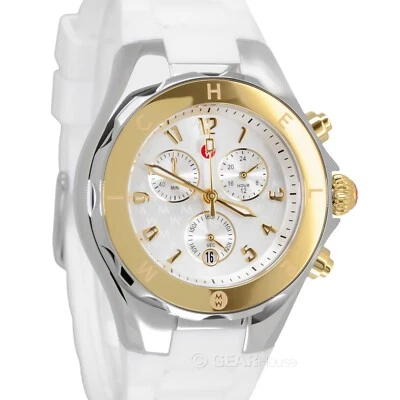 Reloj Mujer MICHELE Tahitian Jelly Bean, Dos Tonos Dorado Plata, Silicona Blanca Foto 1 de 4