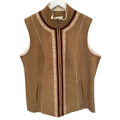 Винтажный Y2K C.J. Банки полный молнии замши с флисовой подкладкой жилет женский размер X - Изображение 1 из 4