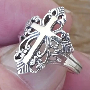 Elegant Silver Plated Cross Rings for Women Wedding Jewelry Accessories SZ 6-10 - Picture 1 of 10