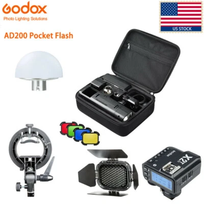 US Godox AD200 TTL HSS Pocket Flash Speedlite+X2T-N Trigger+Barndoor For Nikon - Image 1 of 4