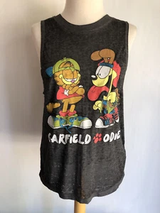 GARFIELD & ODIE Official Women's Retro 80s Sleeveless Burnout T-Shirt Size Small - Picture 1 of 4