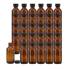 30 Pack 2 Oz Round Glass Bottle Amber Boston Essential Oils With Black Caps