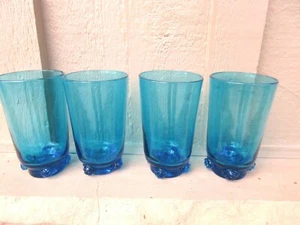 4 vasos roseta turquesa azul vintage años 40 Blenko # 445 HB bola alta Hiball - Imagen 1 de 11