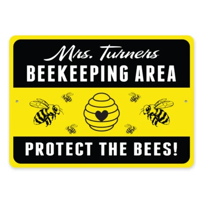 Beekeeping Area Protect the Bees Sign Personalized Name Aluminum Metal Plaque - Image 1 of 4
