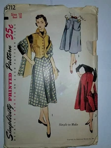 Skirt Weskit Vest Jacket Stole 12 Sewing Pattern 3712 Simplicity UC VTG 50's - Picture 1 of 6