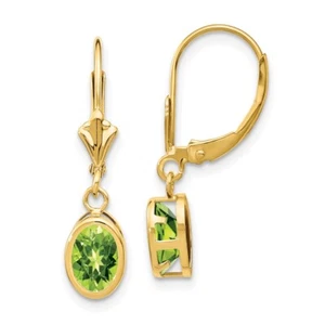 14k Yellow Gold 7x5mm Oval Peridot Leverback Earrings 0.86g for Women - Picture 1 of 4