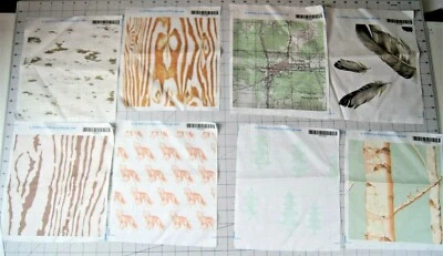 Set of 8 Nature Themed Cotton Quilting Fabric Blocks 8" X 8"  - Image 1 of 3