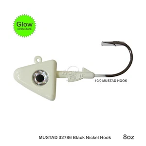 Fish WOW!® Glow 8oz Shad Jig Head 32786 Mustad 2x Strong Hook 10/0 Nickel Lot - Bild 1 von 8