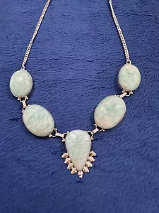 Vintage Sterling Silver 925 Chunky Amazonite Statement Necklace, 20in Long - Picture 1 of 13