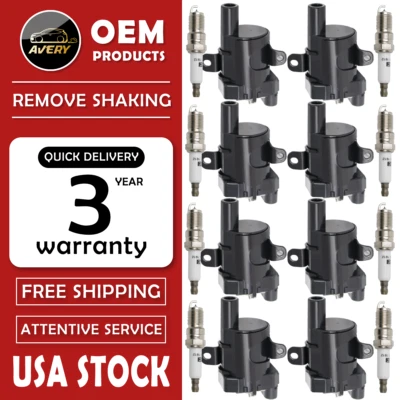 ✅ Round 8 Ignition Coil+Spark Plug For Chevrolet Silverado GMC Sierra 1500 UF262 - Image 1 of 4