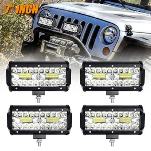 4pcs 7inch Led Light Bar Tri-Row Flood Fog Light Work Driving Lamp For Jeep Ford - Picture 1 of 8