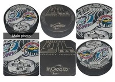 2005 MUSKEGON FURY VS QUAD CITY MALLARDS UHL INGLASCO PLAYOFFS PUCK MADE IN 🇸🇰