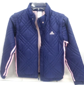 Adidas Girls Navy Blue and Light Pink Quilted Jacket Zip Off Sleeves Vest Size M - Picture 1 of 11