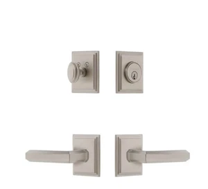 Carre Square Rosette Entry Set with Carre Lever in Satin Nickel - 2 3/8" LH - Picture 1 of 1