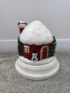 Muñeco de nieve vintage iluminado casa iglú Santa muñeco de nieve cerámica pintado a mano - Imagen 1 de 8