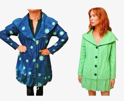 Impermeable Reversible UbU Lunares Talla Med Azul Verde Bordado Bolsillos Arrugado Foto 1 de 4