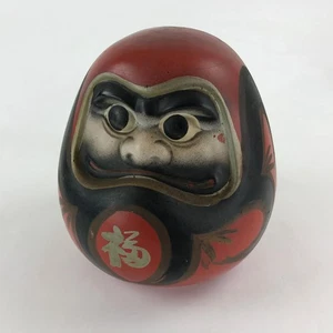 Japanese Plaster Daruma Piggy Bank Saving Box Vtg Figurine Red Auspicious BD912 - Picture 1 of 11
