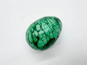 VINTAGE GREEN MALACHITE STONE EGG POLISHED DECORATIVE DISPLAY ORNAMENT - Foto 1 di 8